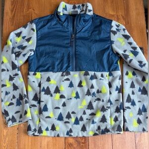 The North Face Kids 7/8 Fleece Pullover Trees in Blue Gray Neon Yellow Accents